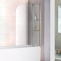 Шторка на ванну SC-07 100х150 распашная, стекло прозрачное, профиль хром, с полочками