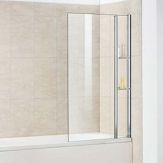 Шторка на ванну SC-54 80х150 неподвижная, с полочками, стекло прозрачное, профиль хром