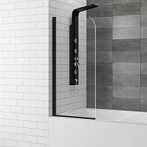 Шторка на ванну SC-09B 60х150 распашная, стекло прозрачное, профиль чёрный