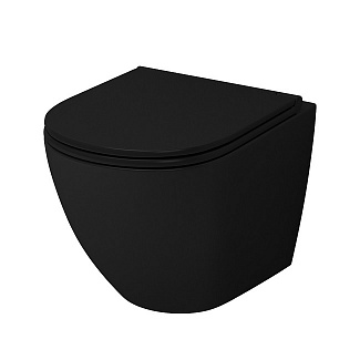 Унитаз подвесной безободковый GR-4455BMS сиденье дюропласт с микролифтом, цвет чёрный матовый