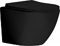 Унитаз подвесной безободковый GR-4411S Black сиденье дюропласт с микролифтом, цвет чёрный глянцевый#